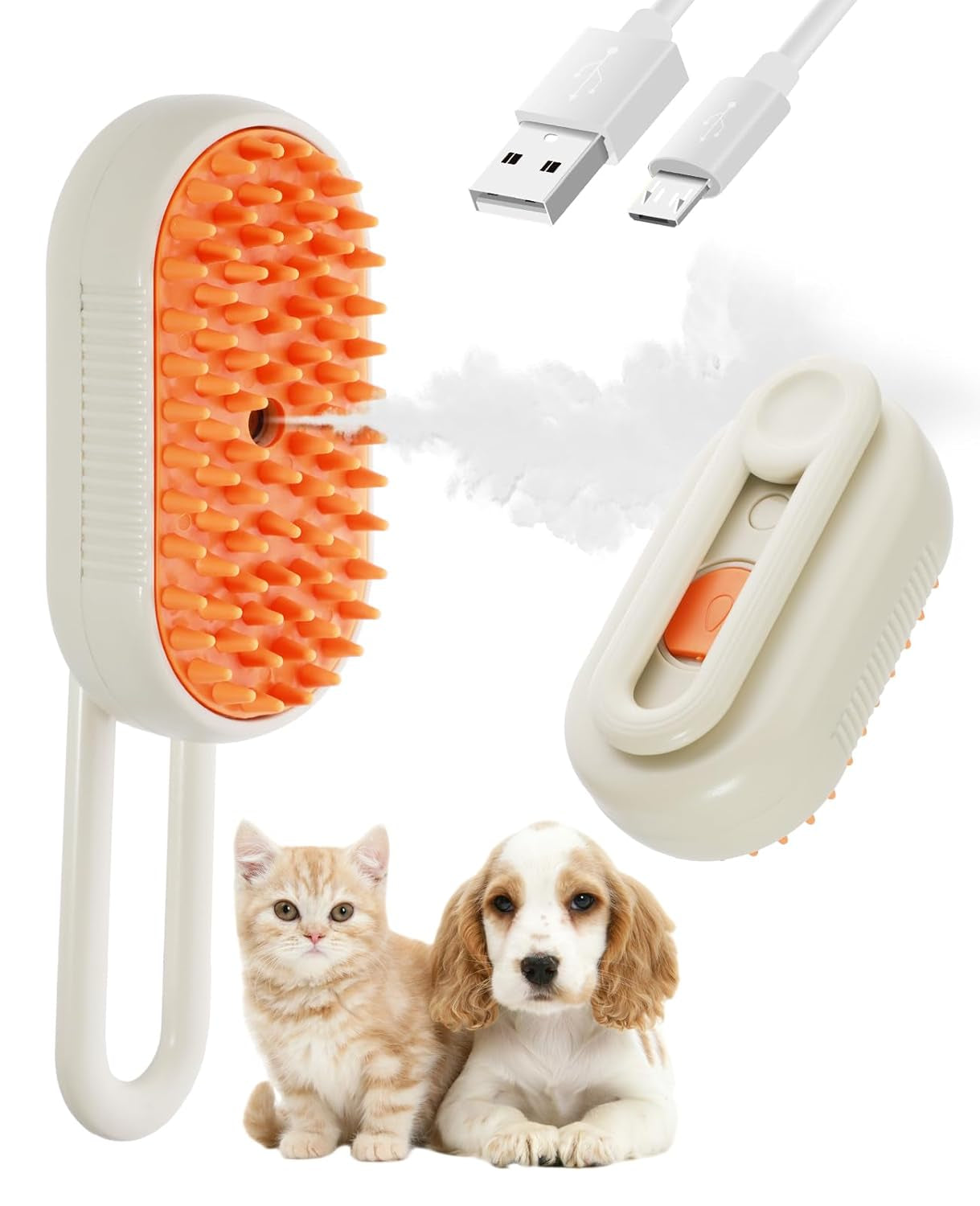 Revolutionary 3-in-1 Cat Steam Brush - Effortlessly Groom, Clean, and Massage Your Pets in Style (Beige)