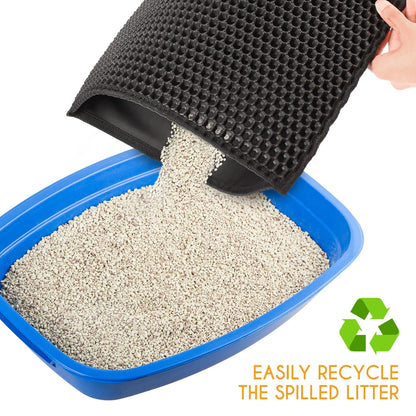 Revolutionary Cat Litter Mat - Extra Large Double Layer Waterproof Urine Trapper with Non-Slip Honeycomb Design, 24" x 15", Black