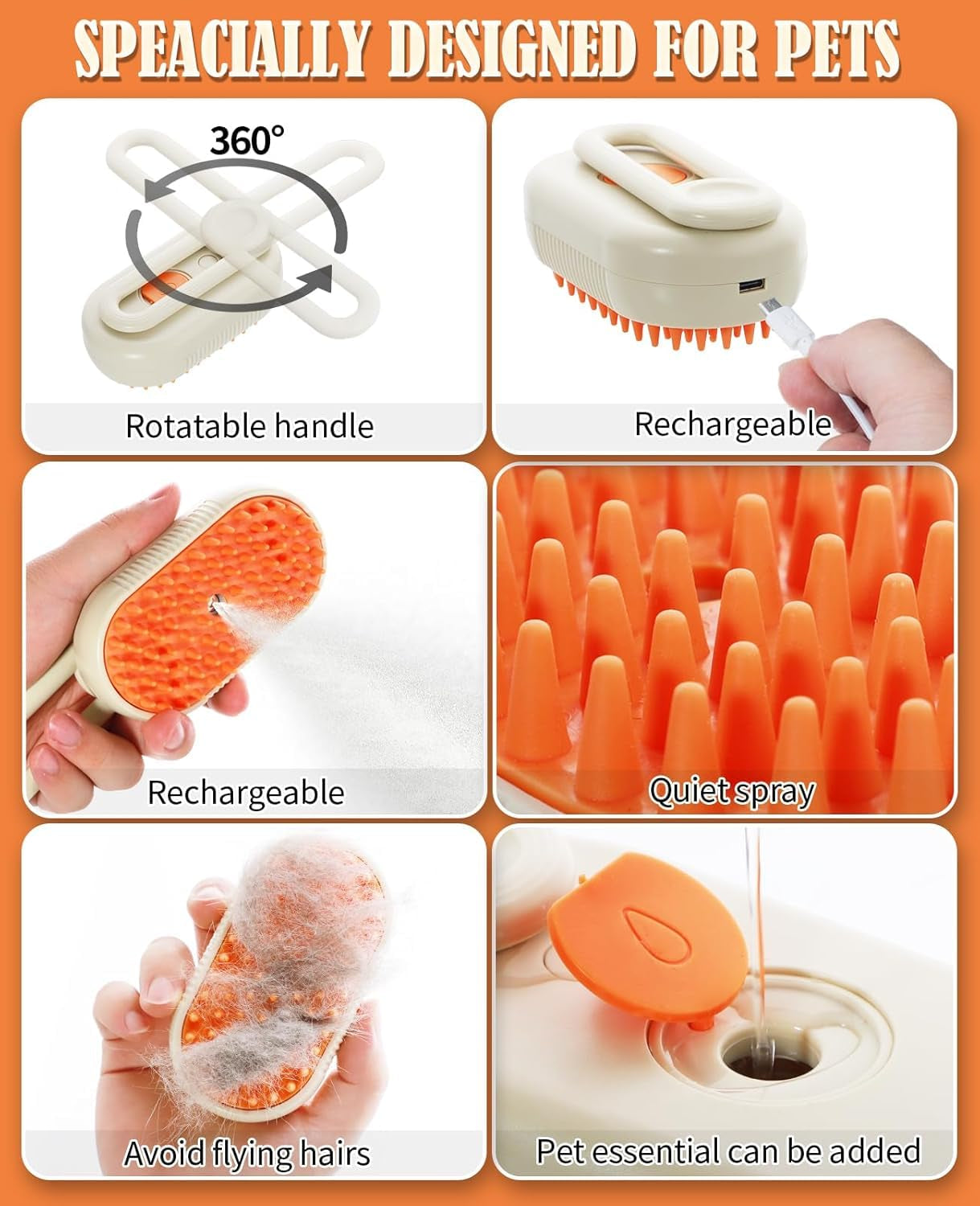 Revolutionary 3-in-1 Cat Steam Brush - Effortlessly Groom, Clean, and Massage Your Pets in Style (Beige)