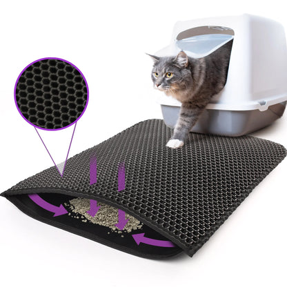 Revolutionary Cat Litter Mat - Extra Large Double Layer Waterproof Urine Trapper with Non-Slip Honeycomb Design, 24" x 15", Black
