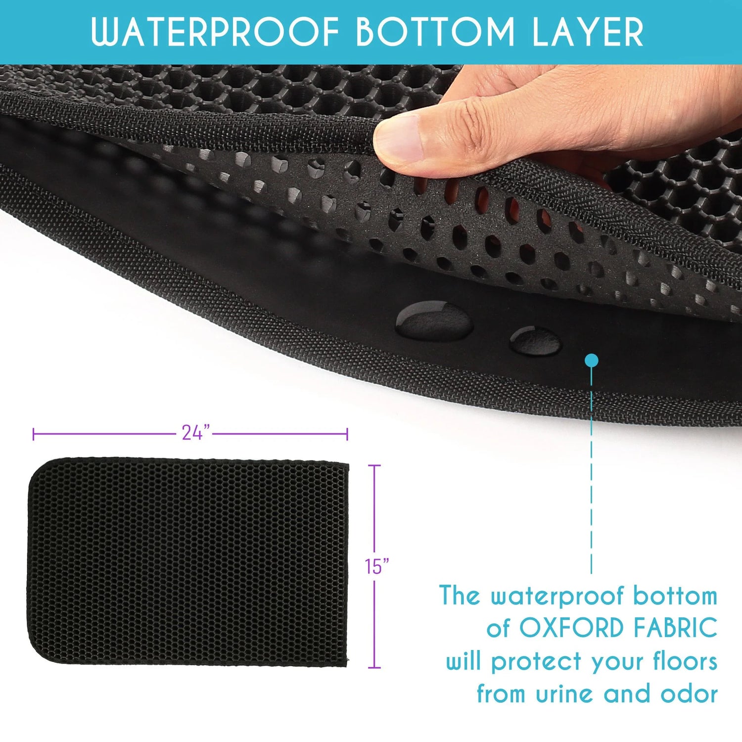 Revolutionary Cat Litter Mat - Extra Large Double Layer Waterproof Urine Trapper with Non-Slip Honeycomb Design, 24" x 15", Black