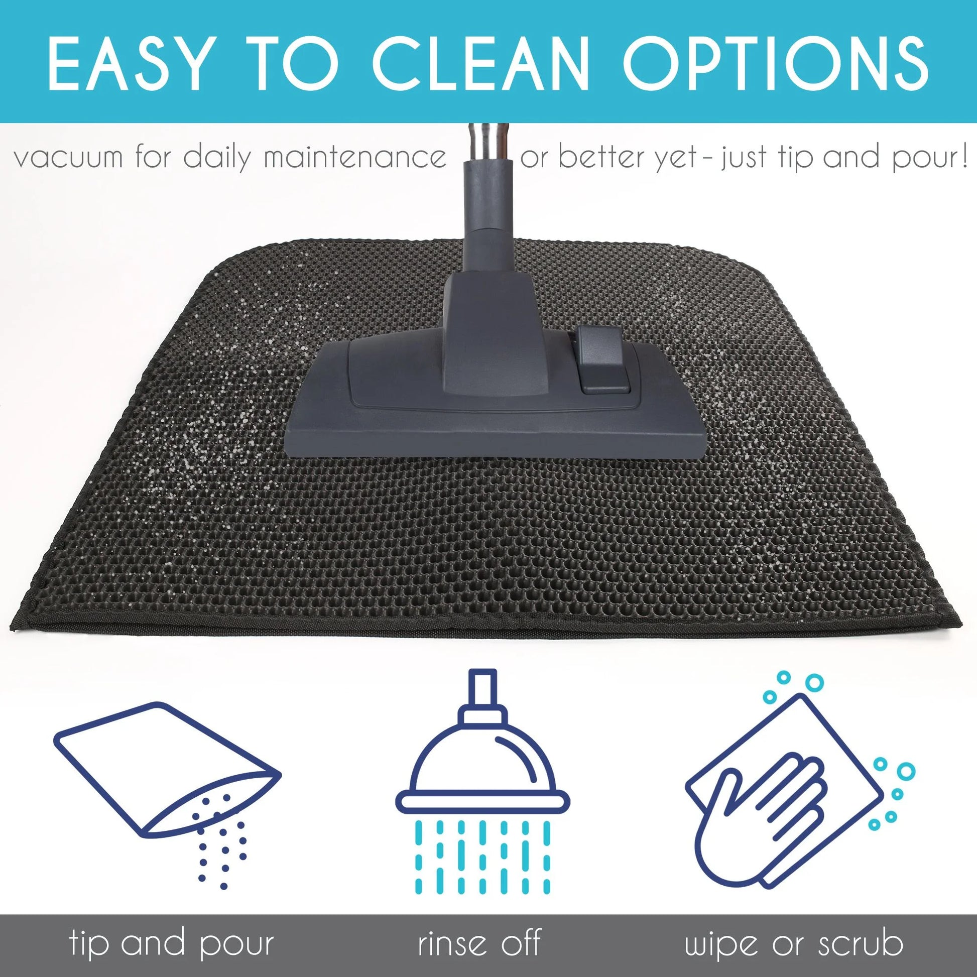 Revolutionary Cat Litter Mat - Extra Large Double Layer Waterproof Urine Trapper with Non-Slip Honeycomb Design, 24" x 15", Black