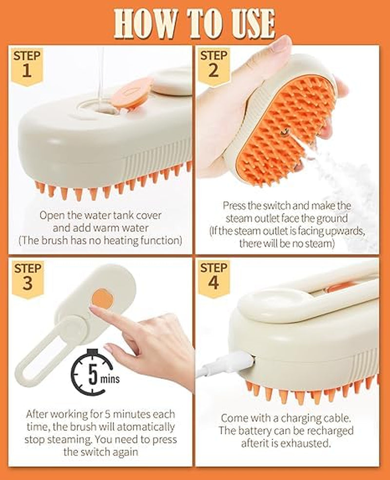 Revolutionary 3-in-1 Cat Steam Brush - Effortlessly Groom, Clean, and Massage Your Pets in Style (Beige)