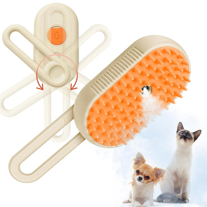 Revolutionary 3-in-1 Cat Steam Brush - Effortlessly Groom, Clean, and Massage Your Pets in Style (Beige)