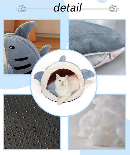 Cozy Shark-Shaped Large Cat Bed with Removable Washable Pillow in Blue - Perfect for Your Feline Friend!