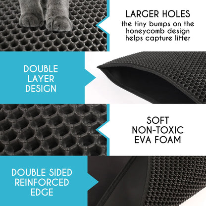 Revolutionary Cat Litter Mat - Extra Large Double Layer Waterproof Urine Trapper with Non-Slip Honeycomb Design, 24" x 15", Black