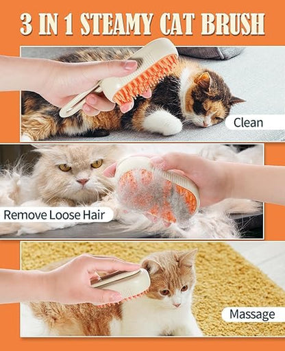 Revolutionary 3-in-1 Cat Steam Brush - Effortlessly Groom, Clean, and Massage Your Pets in Style (Beige)