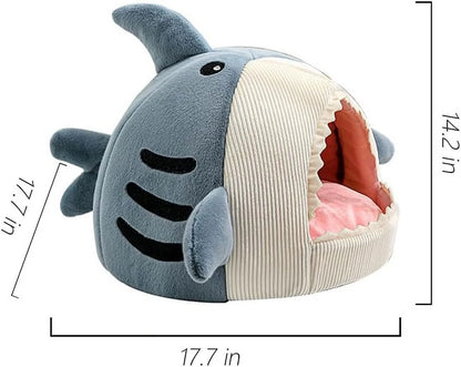 Cozy Shark-Shaped Large Cat Bed with Removable Washable Pillow in Blue - Perfect for Your Feline Friend!